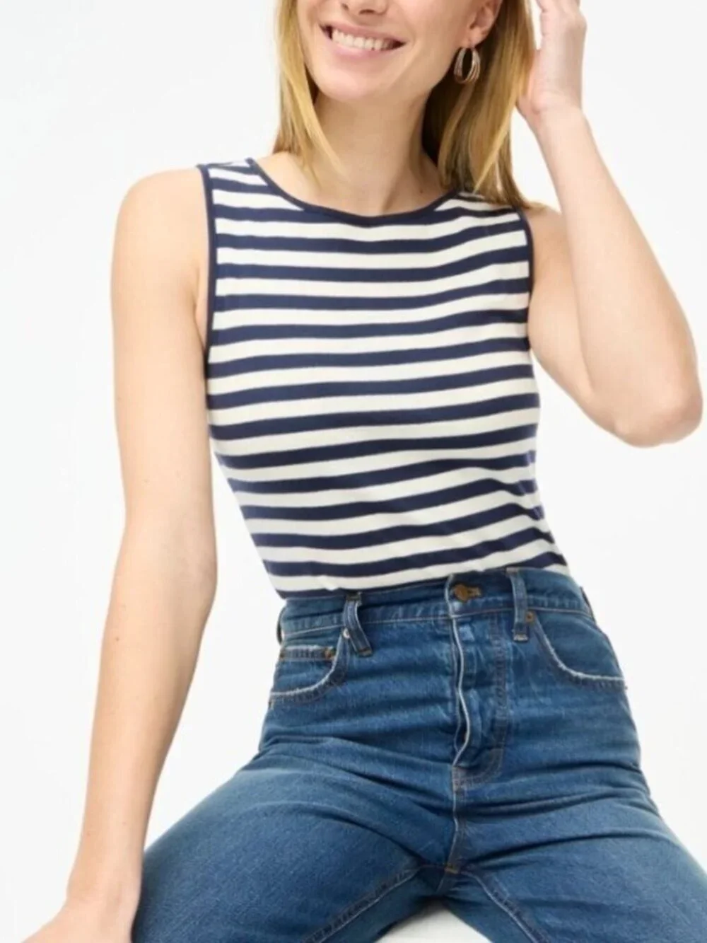 2/$30 J. Crew Striped Shell Tank Top Navy Stripe 2X #A1954